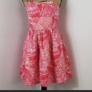 Lily Pulitzer Pink and White Strapless Dress